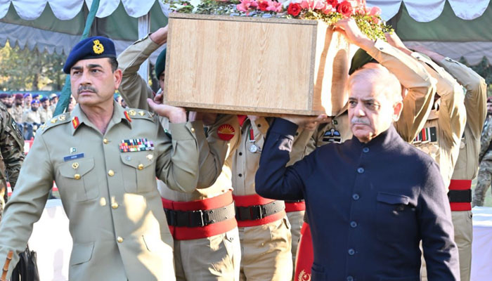 PM Shehbaz & Gen Asim Munir attend funeral of martyred rangers & police heroes