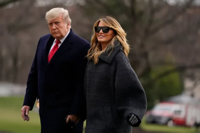 Melania Trump chose a bold black and white gown for the Trump Inaugural Ball

